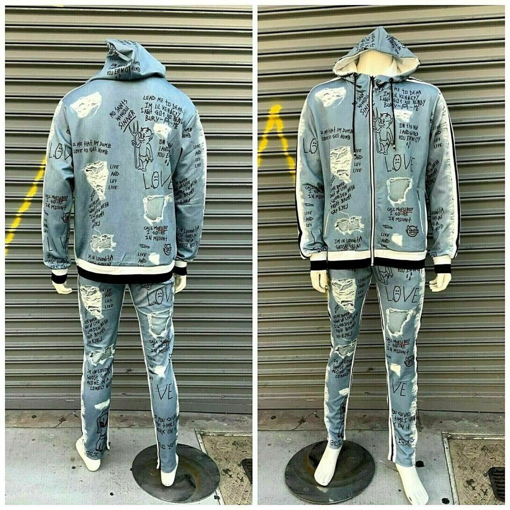 Men's Grey Drawing All Over Fashion Tracksuit